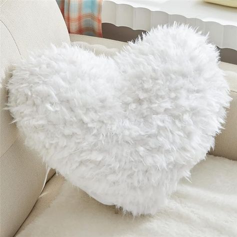 Amazon.com: MOOWOO Christmas Decorations Fluffy Heart Throw Pillow with Pillow Cover and Insert, Shaggy Faux Fur,Valentines Day,Mothers Day (White, Heart Shape-15.7X15.7Inches) : Home & Kitchen My Room Aesthetic, Room Aesthetic Decor, Bedroom Vision Board, Fluffy Throw Pillows, Comfy Room, Christmas Birthday Ideas, Pottery Barn Pillow Cover, My Own Room, Pottery Barn Pillows