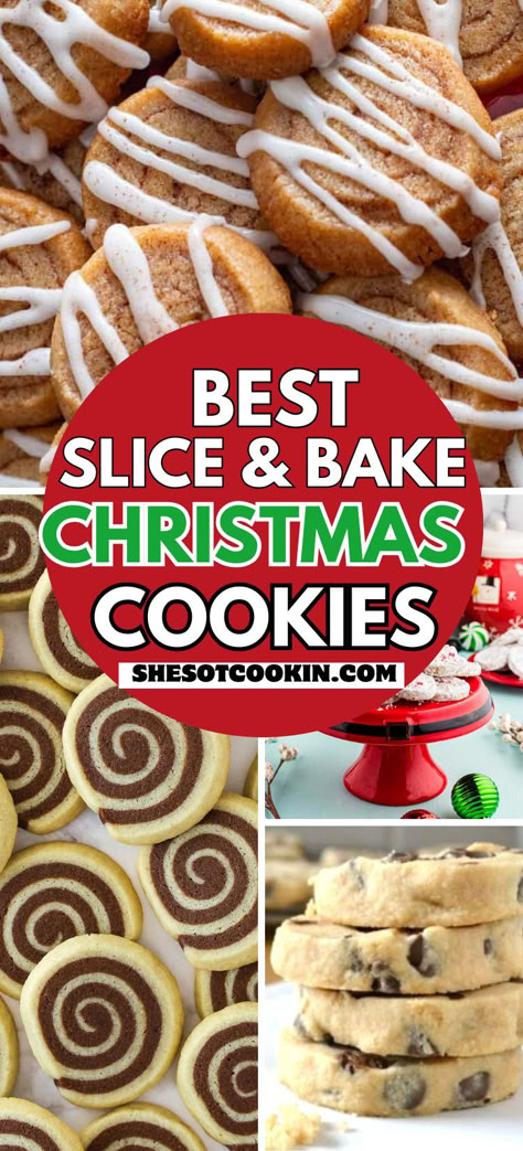 Photo collage of slice and bake Christmas cookies with text overlay. Easy Cookie Exchange Recipes, Bake Sale Cookies, Easy Christmas Baking, Cute Christmas Desserts, Cookie Swap Recipes, Checkerboard Cookies, Slice And Bake Cookies, Shortbread Chocolate, Bake Christmas Cookies