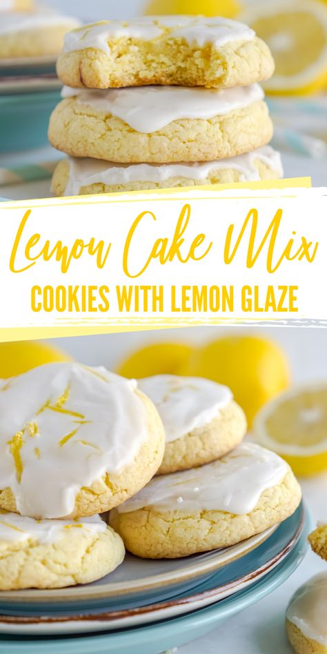 Cookies With Cake Mix Boxes, Best Lemon Cookies, Easy Lemon Glaze, Lemon Cake Cookies, Cookies With Cake Mix, Glaze Frosting, Lemon Cake Mix Cookies, Lemon Cookies Easy, Box Lemon Cake