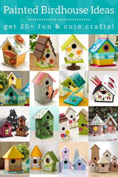 Small Bird Houses Ideas, How To Decorate Bird Houses, How To Decorate A Birdhouse, Painting Wood Birdhouses, Diy Bird House Easy, Painting Ideas For Birdhouses, Diy Painted Birdhouses Ideas Easy, Diy Paint Birdhouse Ideas, Bird Houses Decor