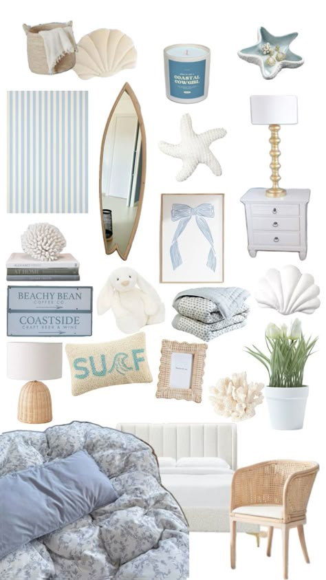 coastal room inspo | coastal granddaughter | room inspo Surf Room Decor, Coastal Room Decor, Ocean Room Decor, Summer Room Decor, Beachy Room Decor, Beach Room Decor, Hiasan Bilik Tidur, Summer Room, Aesthetic Coastal