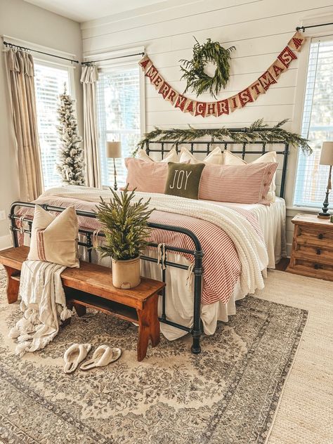 Holiday Bedroom, Christmas Decorations Bedroom, Wall Sconces Bedroom, Christmas Room Decor, Christmas Bedroom, Farmhouse Bedroom Decor, Christmas Room, Remodel Bedroom, Master Bedrooms Decor