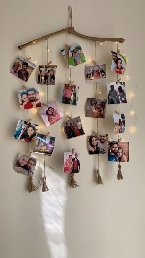 Room Decor Ideas Diy For Teens, Handmade Frames Ideas, Photo Frame Ideas Handmade, Diy Bedroom Decor For Teens, Pictures On String, Photo Frame Decoration, Room Decor For Teens, Pola Macrame, Colorful Room Decor