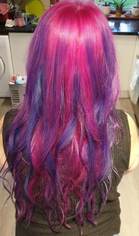 Pink Purple And Green Hair, Dark Blue And Pink Hair, Pink And Purple Hair Highlights, Blue And Pink Highlights, Kiyomi Haunterly, Unique Hair Colors, Purple And Pink Hair, Pink And Blue Hair, Pink And Purple Hair