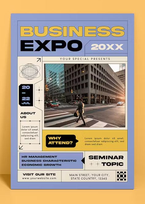 Business Expo Flyer Template AI, EPS, PSD Business Expo Poster, Small Business Flyer Design, Graphic Design Business Flyer, Creative Webinar Poster Design, Business Flyer Design Creative, Informational Flyer Design, Flyer Design Inspiration Layout, Course Poster Design, Course Flyer Design