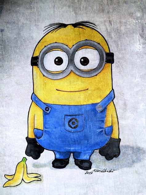 Minion Painting Easy, Art Funny Drawing, Minion Art Paintings, Drawing Minions, Minions Drawing, Minion Sketch, Banana Minion, Minion Painting, Minion Drawing