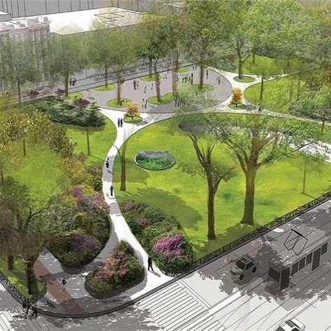 Landscape Architecture Park, Villa Architecture, Landscape Architecture Plan, Landscape And Urbanism Architecture, Landscape Design Drawings, Landscape Architecture Drawing, Urban Landscape Design, Park Design, Building Landscape