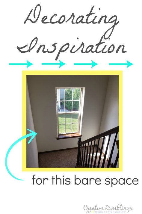 DIY tips and projects for decorating a bare stair landing Window In Stairwell Landing, Stairwell With Window Decor, Stairwell Window Decor, Curtains On Stairway Window, Stair Landing Decor With Window, Stair Landing With Window Decor, Stair Landing Window Treatments, Stair Window Decor, Staircase Window Curtain Ideas