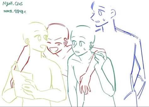 Squad Pose Reference Drawing, 4 Friends Poses Drawing Reference, Body Base Drawing 4 Friends, Group Template Drawing 4 People, Drawing Poses Friend Group, Squad Reference Poses 4 People Drawing, Character Poses Friends, Friend Group Pose Reference Drawing, Drawing Base Group Of Four