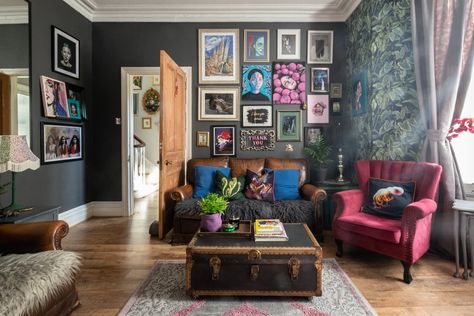 Jewel Tone Living Room, Maximalist House, Ikea Art, Messy Bed, Parisienne Chic, Maximalist Decor, Maximalism, Wallpaper Living Room, House Tour