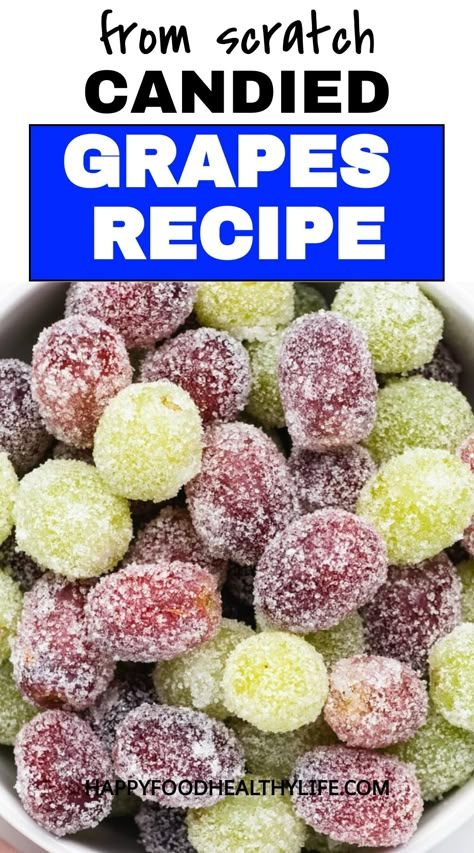 Looking for a delicious and simple treat to satisfy your sweet tooth? Try making these 3-ingredient vegan candied grapes at home! You won’t believe how easy it is to create this fun and tasty snack that is perfect for any occasion. Whether you're hosting a party or just craving a sweet treat, these candied grapes are sure to be a hit. Follow our easy tutorial on how to make candied grapes without corn syrup, using just sugar as an alternative ingredient. Easy Candied Grapes, Grape Sour Candy, Sugared Grapes How To Make, Candies Grapes Recipe, Healthy Ish Snacks, Red Grape Recipes, How To Candy Fruit, Sugar Grapes How To Make, Diy Candied Fruit