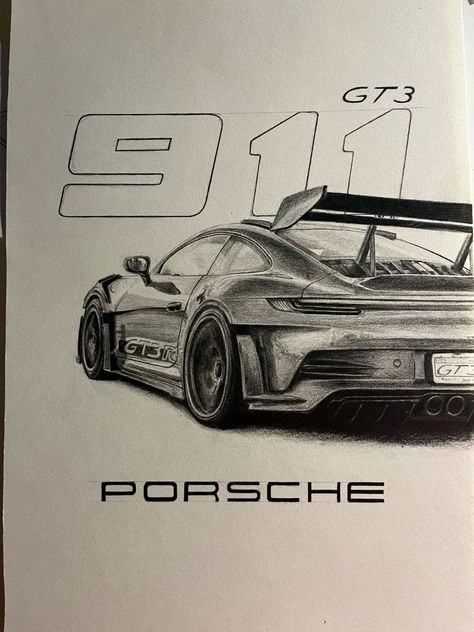 Car Art Porsche, Drawings Street Style, Porsche Pencil Drawing, Cool Car Sketches, Sport Cars Drawing, Cars Sketch Pencil, Porsche Gt3 Rs Sketch, Car Drawing Porsche, Porsche Gt3 Drawing