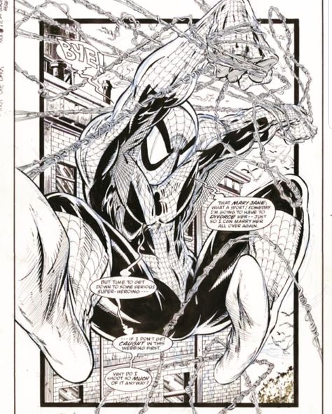 Um, yes....I did a crap ton of webbing and weblines on Spidey costume. It was a slow process which is why I never did many convention sketches.   TODD    #SPIDEY #webbings #mcfarlaneart #toddmcfarlane #spawn #spawncomics Todd Mcfarlane Spiderman, Todd Macfarlane, All Spiderman, Todd Mcfarlane, Spiderman Artwork, Comic Book Artwork, Marvel Comics Art, Comic Page, Spiderman Art