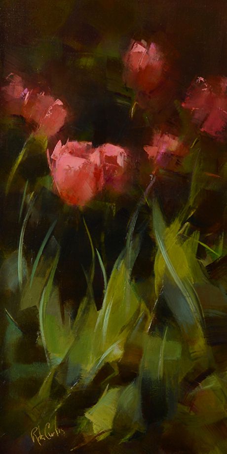 Tulip Shimmy by Rita Curtis, Oil, 24 x 12 Tulip Abstract, Tulip Painting, Abstract Flower Art, Flowers Blooming, Floral Oil Paintings, Abstract Flower Painting, Floral Oil, Flowers Red, Ink Drawings