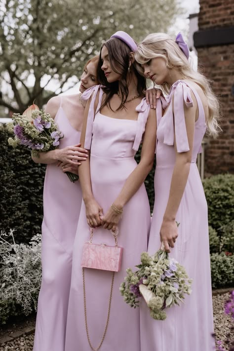 Lilac Wedding Reception, Pink And Purple Bridesmaid Dresses, Lavender Satin Dress, Modern Bridesmaids, Maids To Measure, Modern Bridesmaid Dresses, Family Dress, Lilac Bridesmaid, Lavender Bridesmaid