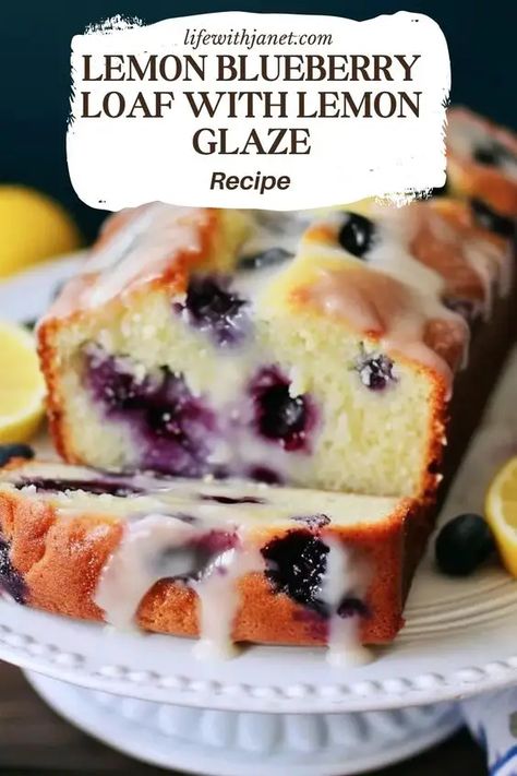 Lemon Glaze Recipe, Blueberry Bread Recipe, Lemon Blueberry Loaf, Blueberry Desserts Recipes, Lemon And Blueberry, Blueberry Loaf, Blueberry Breakfast Cake, Lemon Blueberry Bread, Lemon Dessert