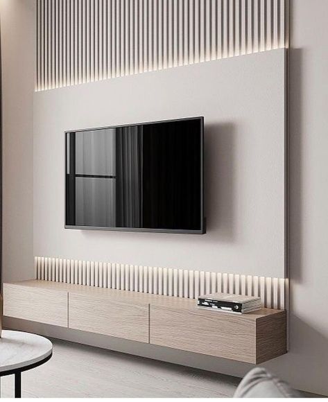 Paneling Walls Makeover Living Room, Textured Wallpaper Tv Wall, Interior Ceiling Design Modern, Tv Unit For 75 Inch Tv, Tv Unit For Living Room Interior Design, Tv Wall Between Two Doors, Media Wall With Slats, Living Room Hotel Style, Soundbar Ideas Living Rooms