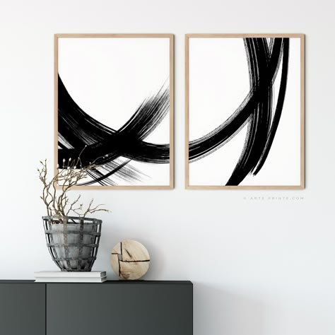 Set of 2 Minimalist Abstract Brush Strokes Wall Prints Black & White Painting Large Contemporary Modern Home Decor Wall Art Minimal Poster #art #print #giclee #black #white #bedroom #abstractgeometric #setof2prints #minimalistabstract GICLEE PRINT and DIGITAL PRINTS Art Abstrait Ligne, Gallery Wall Printables, Art Walls, Modern Art Printables, Art Carte, Art Set Of 2, Art Minimaliste, Black And White Painting, Black And White Wall Art