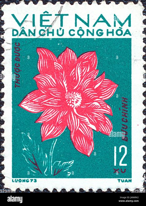 Download this stock image: Vietnam - 1973: Postage stamp printed in Vietnam shows red flower. Stamp printed by Vietnamese Post circa 1973. - JMWRK2 from Alamy's library of millions of high resolution stock photos, illustrations and vectors. Vietnam Artwork, Heritage Tattoo, Arabian Design, Vietnam Tattoo, Salt Rock, 4 Logo, Postage Stamp Design, Vietnam Airlines, Dorm Wall Art