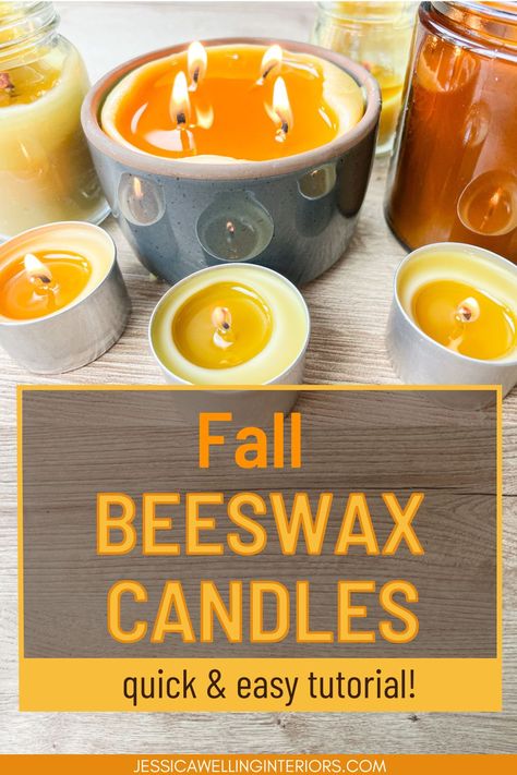 Fall Beeswax Candles homemade beeswax candles burning on a table top Beeswax Recipes Diy, Beeswax Ideas, Craft Items To Sell, Beeswax Diy, Homemade Beeswax Candles, Beeswax Recipes, Homemade Candle Recipes, Candles Jars, Handmade Home Decor Ideas