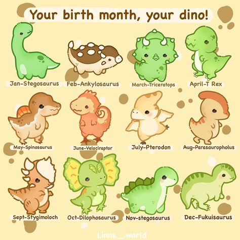 Chibi Dinosaur Drawing, How To Draw A Cute Dinosaur, Cute Dinosaur Pictures, Your Month Your Animal, Dinasour Drawing Simple, Cute Dinosaur Doodle, Brachiosaurus Drawing, Cute Spinosaurus, Stegosaurus Drawing