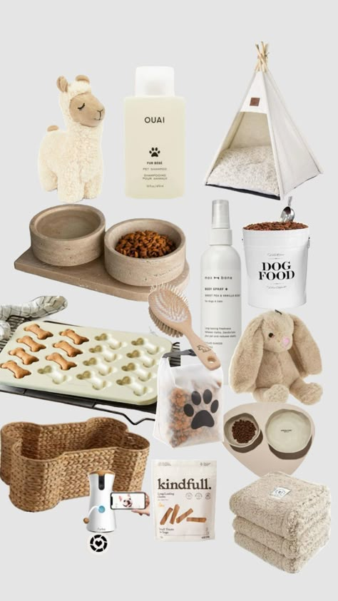 Gift Baskets For Dogs, Cool Things For Dogs, Neutral Pet Aesthetic, Puppy Shopping Checklist, Aesthetic Dog Items, Dog Owner Must Haves, Aesthetic Pet Accessories, Things You Need For A Puppy, Cute Puppy Things