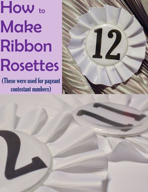 Ribbon Rosettes – Mae Day Crafts: Unique Creations #diy #rosette #diypageant #pageant #contestantnumbers Diy Rosette Award Ribbon, Rosette Ribbon Diy, Diy Rossete Ribbon, How To Make A Rosette Ribbons, How To Make Rosettes With Fabric, Diy Ribbon Rosette, How To Make A Rosette, How To Make A Ribbon Rosette, Ribbon Rosettes How To Make