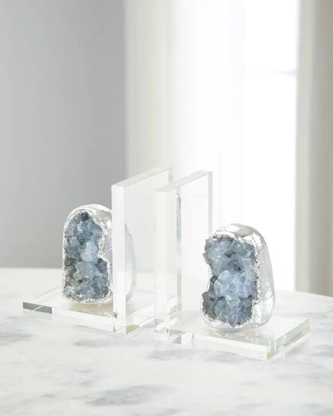 HG5DM John-Richard Collection Silver Geode Bookends, Set of 2 Geode Bookends, Starburst Mirror, John Richard Collection, Bezel Set Earrings, Blue Geode, John Richard, Crystals In The Home, Gold Pearl Earrings, Blue Decor