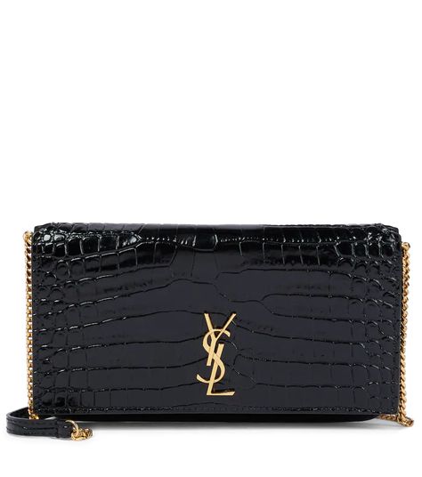 Saint Laurent - Croc-effect leather wallet on chain | Mytheresa Leather Phone Pouch, Leather Camera Bag, Wallet On Chain, Saint Laurent Bag, Phone Pouch, Roger Vivier, Dries Van Noten, Leather Chain, Pouch Bag