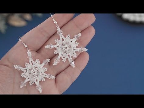 How to Make Beaded Snowflake Earrings | Beading Tutorial | Easy DIY Christmas Beaded Jewelry Making - YouTube Beaded Jewelry Patterns Christmas, Beaded Snowflakes Ornament Diy, Christmas Beaded Jewelry, Beaded Snowflake Earrings, Diy Beaded Earrings, Snowflake Ornaments Diy, Beaded Jewelry Making, Beading Board, Beaded Stars