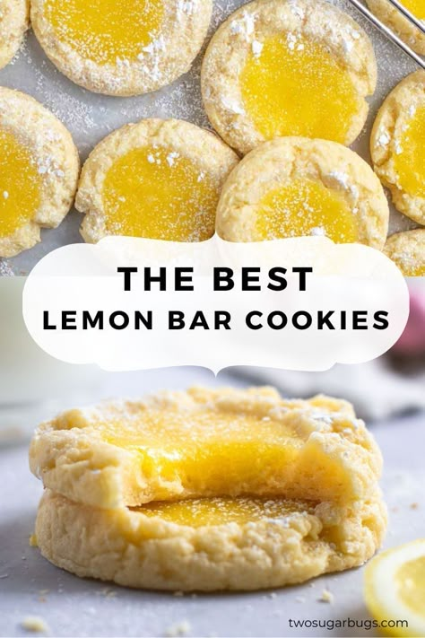 Lemon Bar Desserts, Gourmet Lemon Cookies, Lemon Custard Cookies, Lemon Bar Cookies Recipes, Lemon Stuffed Cookies, Recipes Using Lemon Curd Ideas, Lemon Pie Cookies, Flan Cookies, Dough With Cream Cheese