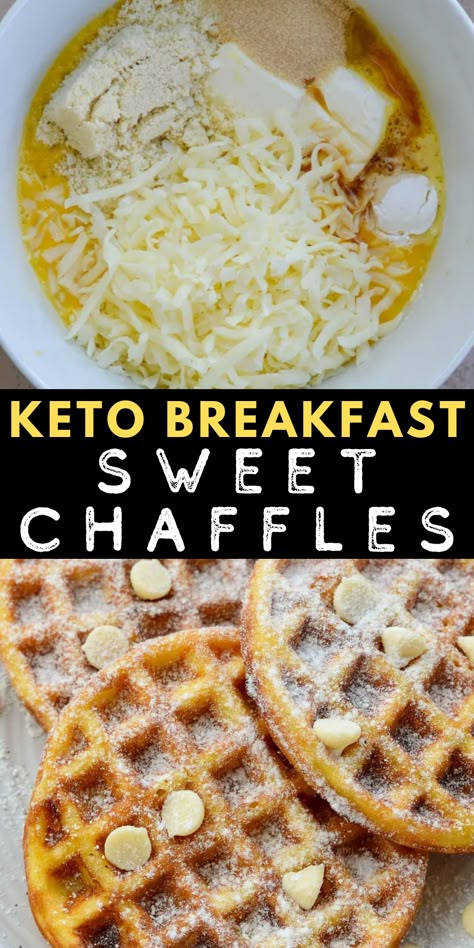 These Sweet Chaffles are perfect for a low-carb breakfast, snack, or dessert! Cheesy waffles are soft, fluffy, and packed with sugar-free white chocolate chips for a treat around 1 net carb each. Banana Bread Chaffles, Keto Chaffles Low Carb Breakfast, Sweet Chaffles Recipe Keto Easy, Bariatric Soft Diet Recipes, Low Carb Breakfast Ideas No Eggs, Cinnamon Chaffle Recipe Keto, Chocolate Chaffle Recipes, Low Calorie Chaffle, Basic Chaffle Recipe Keto Easy