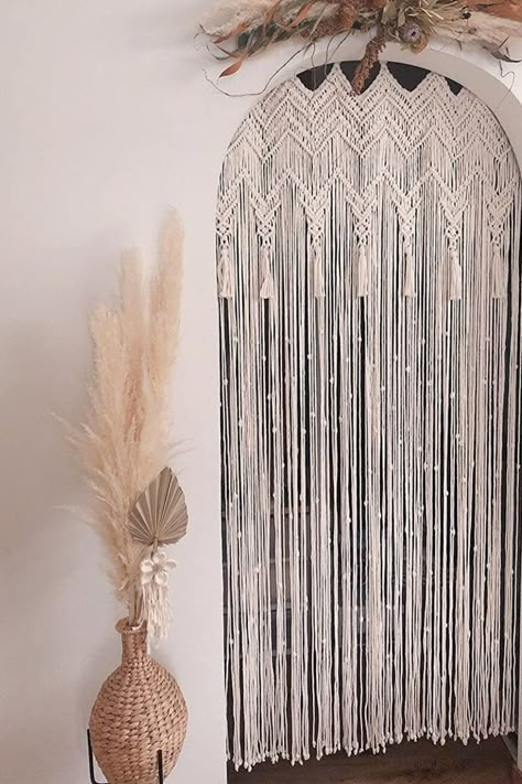 Macrame Curtain Macrame Wall Hanging Macramé Handwoven Boho Wedding Door Decor Bedroom, Closet Door Curtain, Door Decorations Bedroom, Macrame Wall Decor Ideas, Macrame Wall Hanging Bedroom Decor, Living Room Macrame, Front Door Curtain, Bedroom Door Decor, Door Curtains Bedroom