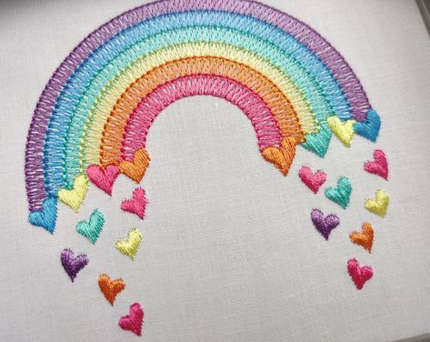 Heart Machine Embroidery, Rainbow Embroidery, Doilies Crafts, Art Pdf, Rainbow Quilt, Quick Stitch, Handmade Embroidery Designs, Baby Embroidery, Pola Sulam