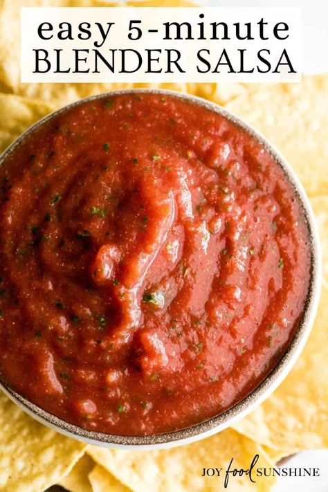 This is the best Homemade Salsa Recipe! This easy salsa is made with canned tomatoes in 5 minutes and doesn't require any chopping/prep work because it's made in the blender! Best Mild Salsa Recipe, Thick Salsa Recipe With Fresh Tomatoes, Homemade Canned Salsa Recipe, Make Salsa Homemade, Thick Salsa Recipe, Salsa Blender Recipe, Basic Salsa Recipe, Homemade Canned Salsa, Salsa Recipe With Fresh Tomatoes