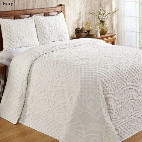 chenille bedspread - Google Search White Bedspreads, Queen Size Bedspread, Queen Bedspread, Chenille Bedspread, Cotton Bedspread, Bedspread Set, Medallion Design, Ocean Views, Bedspreads