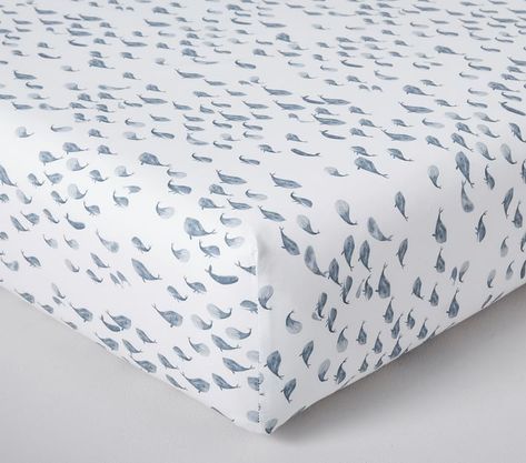 Organic Watercolor Whale Crib Sheets | Pottery Barn Kids Crib Bedding For Boys, Nautical Baby Bedding, Crib Bed Skirt, Nursery Seating, Crib Liners, Coastal Nursery, Whale Nursery, Crib Fitted Sheet, Sea Nursery