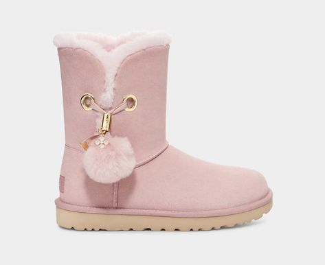 Irina Tessie Pom Pom Pom Pom Boots, Crystal Uses, Pink Flats, Flat Boots, Real Fur, Pink Crystal, Womens Uggs, Metal Hardware, Ugg Boots