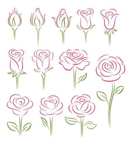 Four Petal Flower Drawing, How To Doodle A Rose, How To Draw Cartoon Flowers, Simple Rose Line Drawing, Rose Flower Art Drawing, How To Draw Rose Flower, Tutorial Flower Drawing, Carnation Flower Drawing Step By Step, Simple Rose Painting Acrylic