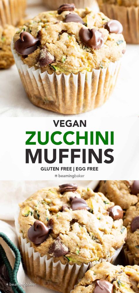 Minus the choco chips and you're set Zucchini Muffins Gluten Free, Vegan Zucchini Muffins, Egg Free Muffins, Gluten Free Zucchini Muffins, Beaming Baker, Zucchini Muffins Healthy, Egg Free Breakfast, Zucchini Muffin Recipes, Tofu Sandwich