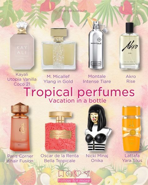 🍹 An ultimate vacation scent — which one is yours? Here are 8 different perfumes that will immediately take you to a tropical paradise: 🥥 Kayali Utopia Vanilla Coco 21 — smells exactly how it’s called, with a beautiful creamy coconut and vanilla scent. @kayali recently launched 3 new summer perfumes, “Vacay in a bottle.” You might want to check them out! I haven’t tried them yet but really want to. 🍌 M. Micallef Ylang in Gold — the most beautiful yellow flower perfume I’ve ever smelled. ... Kayali Utopia, Coco Perfume, Tropical Perfume, Perfumes Collection, Summer Perfumes, Coconut And Vanilla, Coconut Perfume, Summer Scents, Summer Perfume