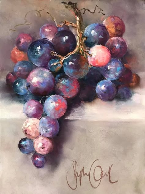 Grape Painting, Fruit Painting, 수채화 그림, Still Life Art, Fruit Art, Flower Art Painting, Pastel Art, Painting Art Projects, Pastel Painting