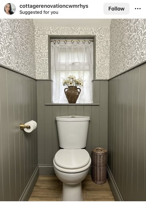 Cwmrhys Cottage, Small Toilet Decor, Cottage Tour, Small Downstairs Toilet, Cloakroom Toilet, Downstairs Cloakroom, Toilet Room Decor, Bathroom Paneling, Small Toilet Room