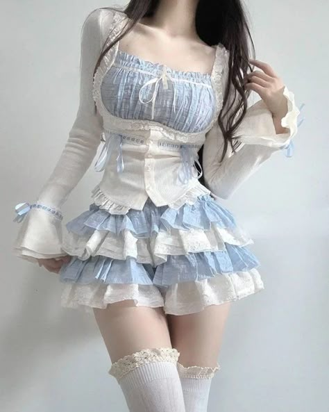 ⋆ on X: "𓂃 ࣪˖ ִֶָ𐀔 https://t.co/xi3qC3gaAa" / X Jacket Dress Set, Mini Skirt Fashion, Y2k Mini Skirt, Puffy Skirt, Kawaii Clothing, Style Kawaii, 2 Piece Skirt Set, Crop Top Skirt, Tops Blouse