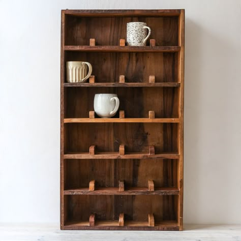 Reclaimed Wooden Wall Shelf - 24 Rooms LOCAL PICK UP ONLY Cup Shelves Ideas, Mugs Wall Display, Mug Shelves Display, Mug Shelf Ideas, Coffee Wall Ideas, Mug Shelf Display Diy, Coffee Cup Shelves, Coffee Cup Shelf Display, Mug Display Wall