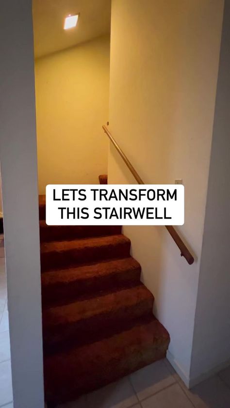 This stairwell transformation was such an improvement for our entryway. #diy #staircase #renovation | She’s the Carpenter | Iniko · Jericho Opening Up Staircase Wall Before And After, Narrow Closed Staircase Ideas, Staircase Wall Removal, Opening A Staircase Wall, How To Brighten A Dark Stairwell, Dark Narrow Staircase Ideas, Narrow Staircase Design, Change Staircase Layout, How To Decorate A Stairwell