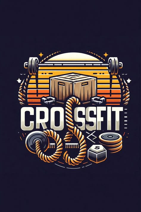 Logo Crossfit inspiration. Logo crossfit with box, weights, barbell and rope  #logo #logocrossfit #logogym #wprimewebagency #webdesign #logodesign Gym Post Ideas, Crossfit Logo Design, Gym Logo Ideas, Crossfit Art, Crossfit Wallpaper, Logo Crossfit, Fitness Design Gym, Fitness Logo Ideas, Crossfit Logo