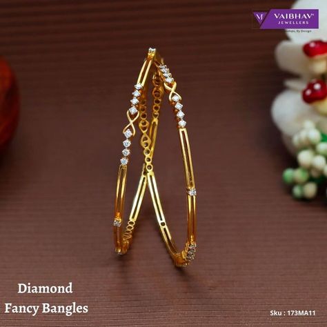 Vaibhav Jewellers 18k Diamond Fancy Studded Bangle 173MA11 Simple Gold Bangle, Antique Necklaces Design, Gold Bangles For Women, New Gold Jewellery Designs, Gold Bangle Set, Antique Gold Jewelry Indian, Gold Mangalsutra Designs, Gold Jewelry Stores, Bangles Design