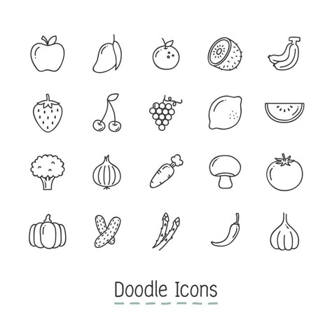 Cute Food Icons, Fruit Doodle, Fruit Tattoo, Food Tattoos, Background Food, Fruit And Veggie, Vegetable Illustration, Fruit Icons, Food Icon