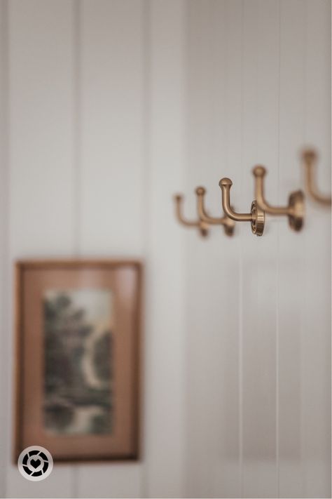 Brass Mudroom Hooks, Mudroom Hanging Hooks, Hooks Behind Front Door, Coat Hook Entryway, Board With Hooks Entryway, Hooks In Pantry, Hooks At Entryway, Brass Coat Hooks Entryway, Brass Wall Hooks Entryway